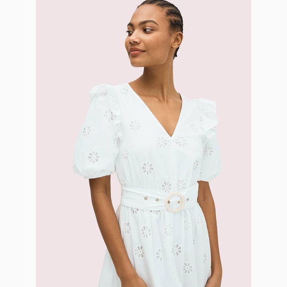 New Kate Spade V-neck Clover Eyelet Belted Dress - size S - Picture 3 of 4